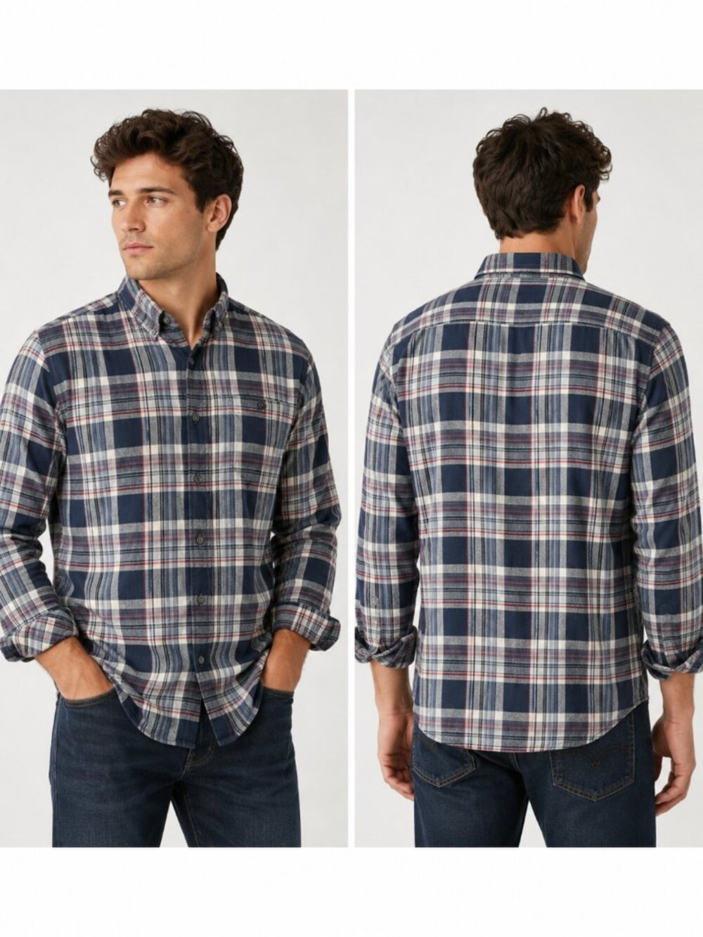 Eddie Bauer Classic Fit Plaid+ Button Down Shirt Men's Large 100% Cotton